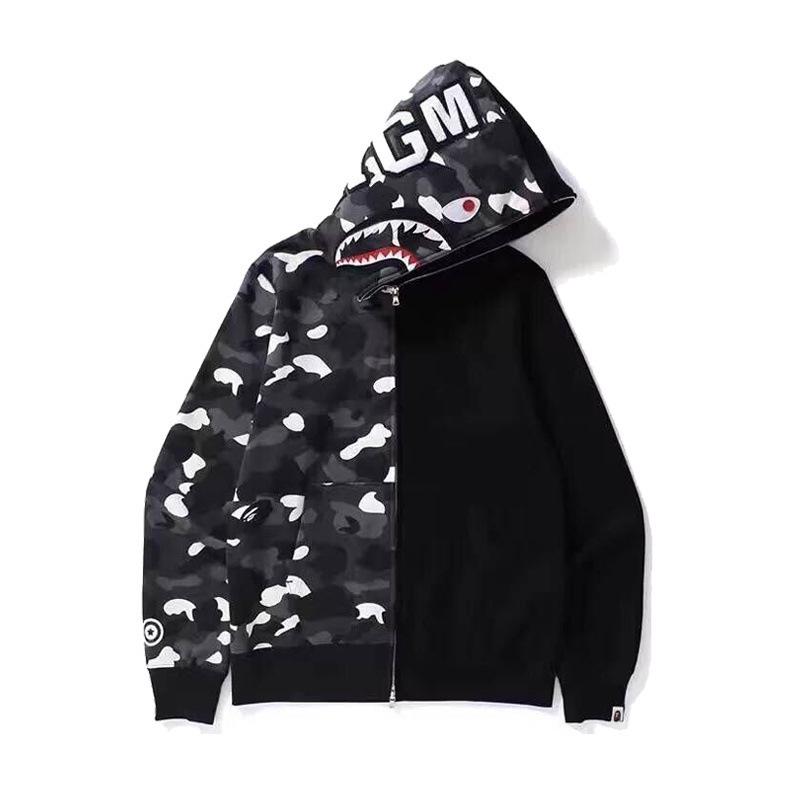 Bathing Ape Hoodie Camouflage Stitching Sweatshirt Luminous Hooded Zipper Fleece Jacket