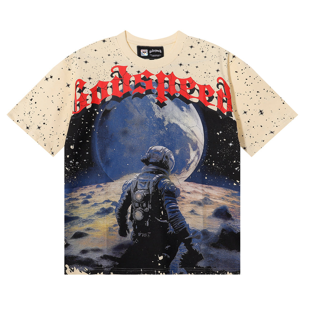 Godspeed T-shirts Astronaut Earth Gypsy Printing Cotton Casual Short Sleeve Men and Women