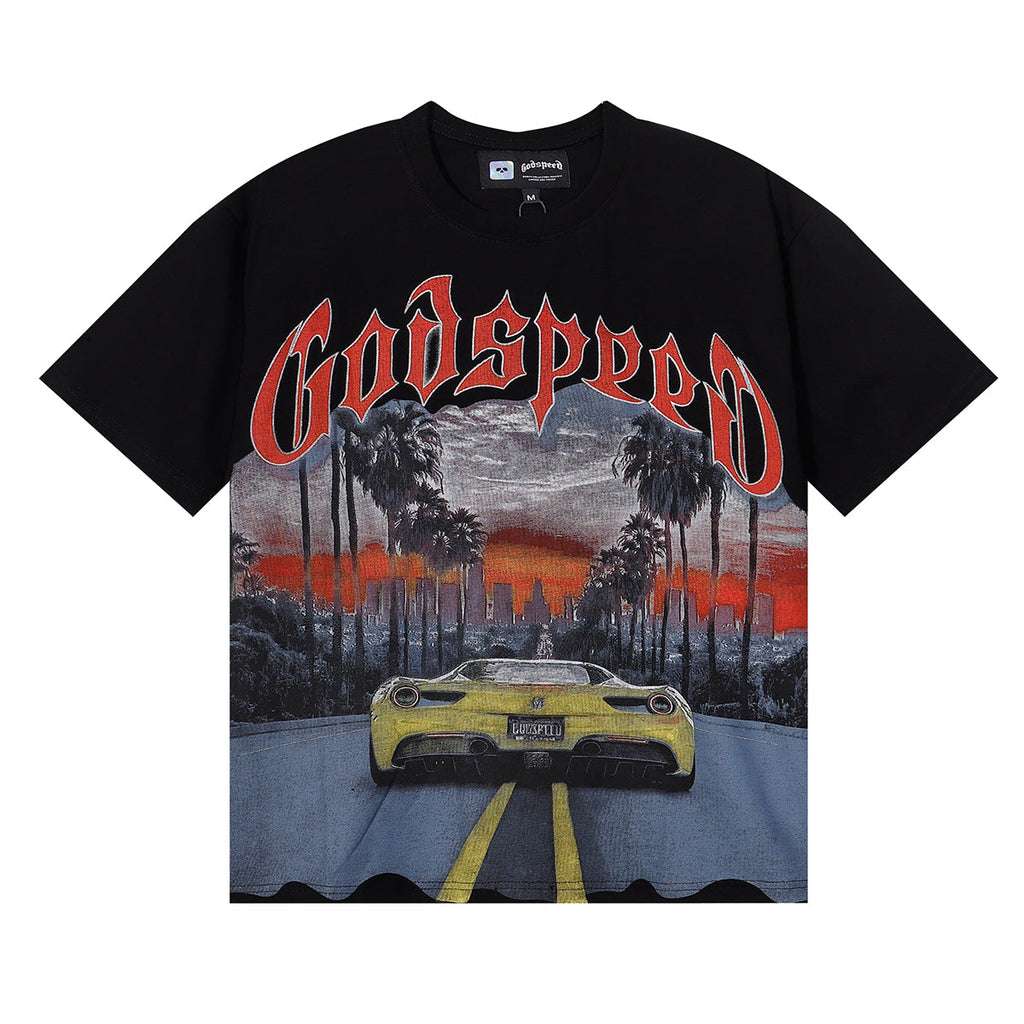 Godspeed T-shirts Road Supercar Printed Cotton Casual Short Sleeve Men and Women