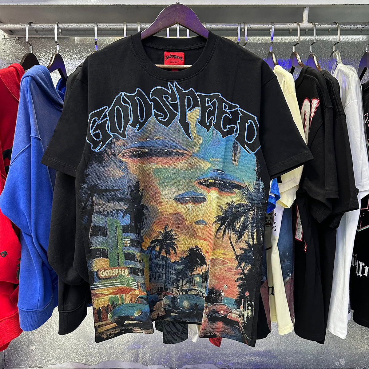 Godspeed T-shirts Urban UFO Printing Cotton Casual Short Sleeve Men and Women