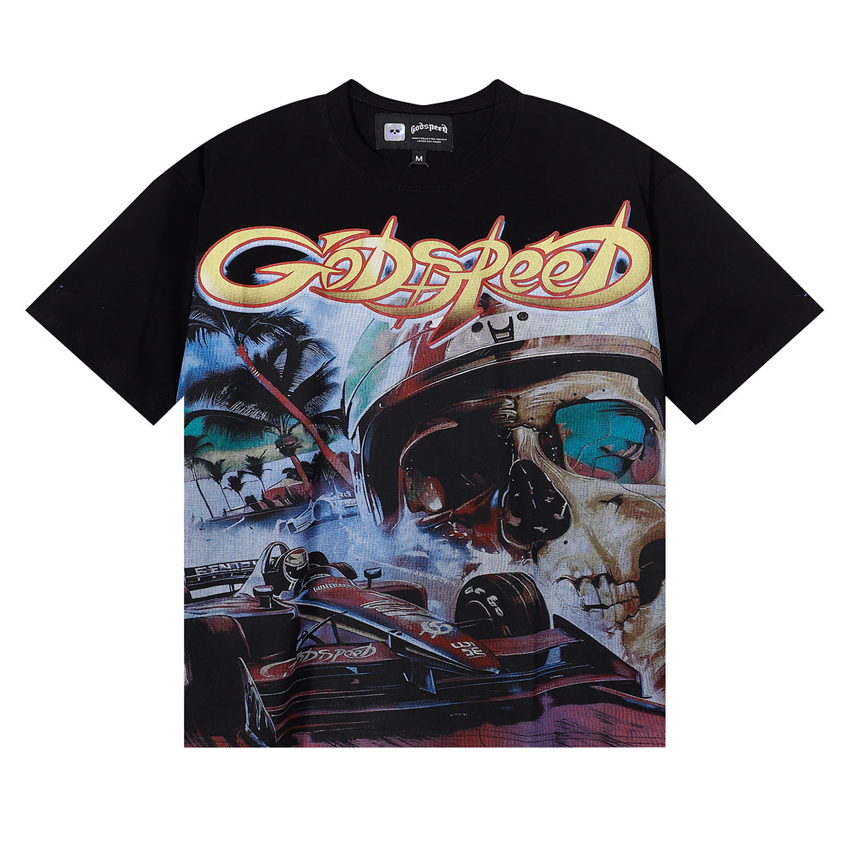 Godspeed T-shirts Skull Racing Printed Cotton Casual Short Sleeves Men and Women