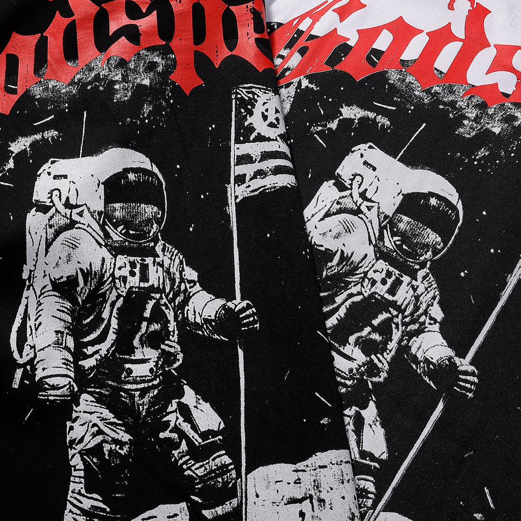Godspeed T-shirts Astronaut Moon Landing Print Cotton Casual Short Sleeve Men and Women