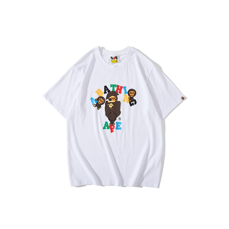 Bathing Ape T-Shirt Summer Colorful Letters Little Monkey T-shirt Half-Sleeved Casual Short Sleeve