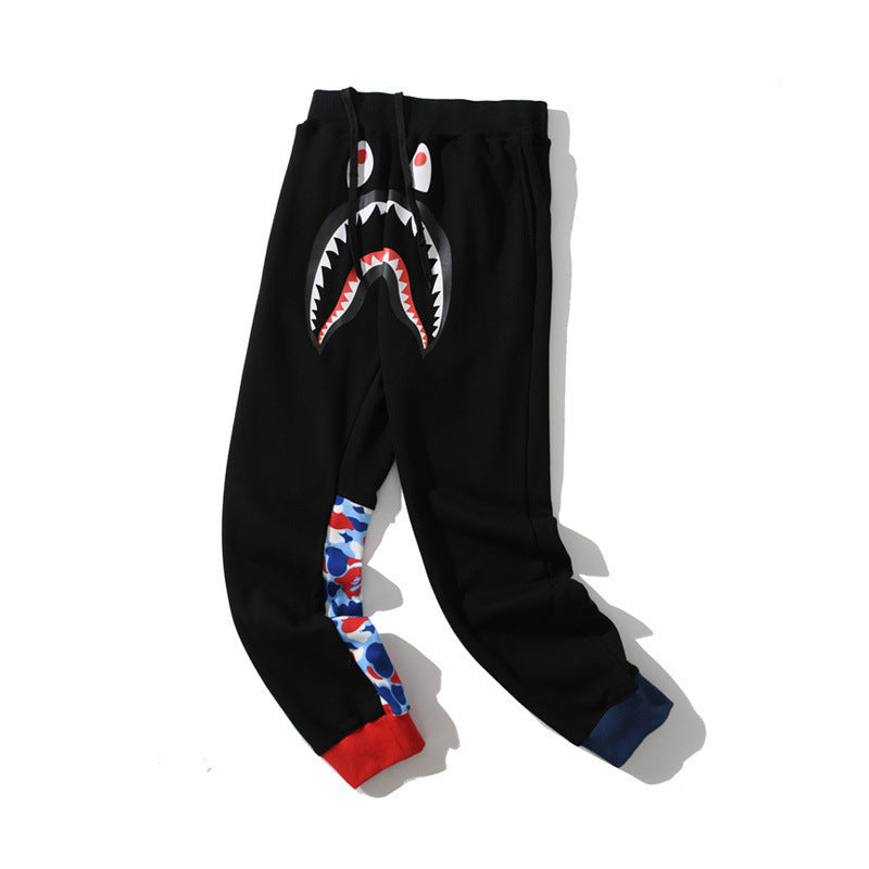 Bathing Ape Spring and Autumn Youth Paris Limited Color Matching Shark Trousers