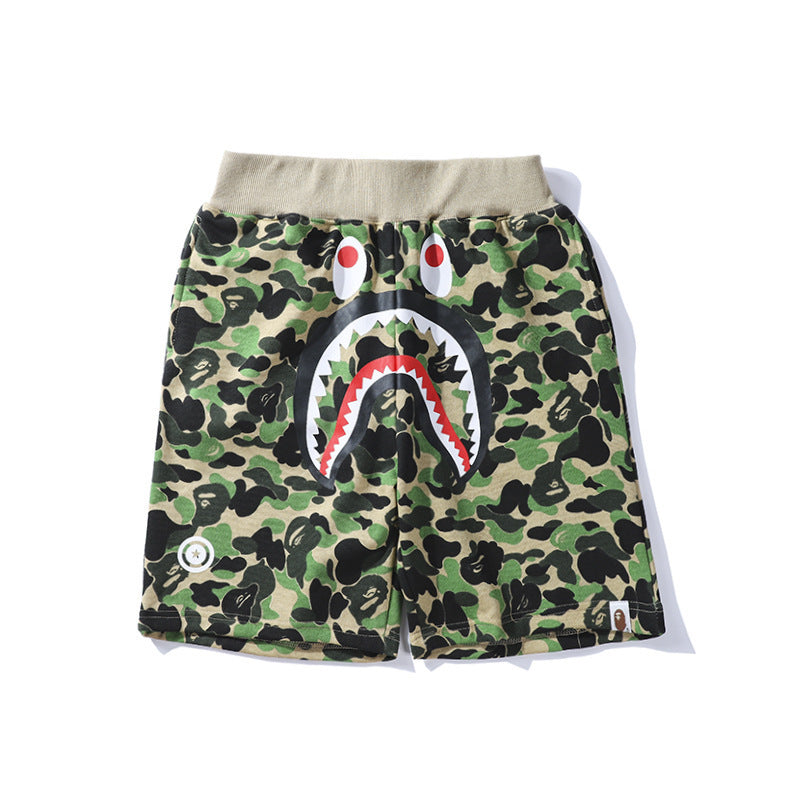 Bathing Ape Shorts Shark Head Camouflage Bottom Pattern Casual Shorts Men's and Women's Fashion Lace Shorts