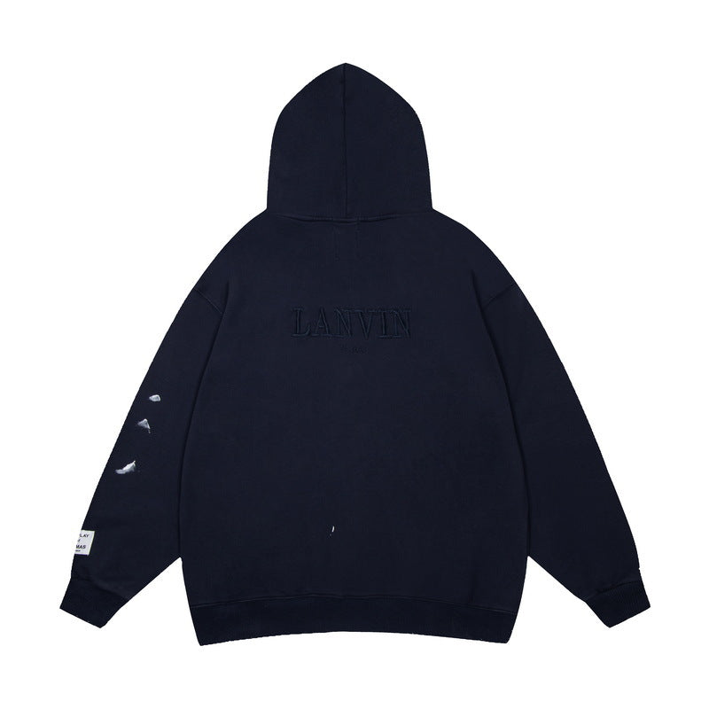 Gallery Dept Hoodie Embroidery Letter Splash Ink Wash Hooded Sweater Cardigan Jacket