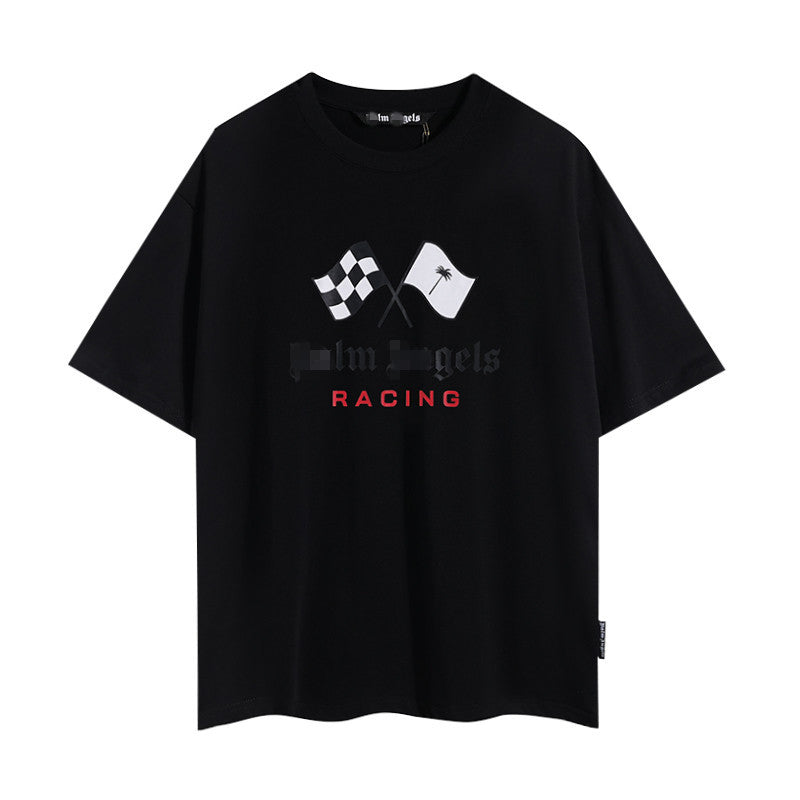 Palm Angels T-shirt Racing Flag Letter Print Short Sleeve T-shirt