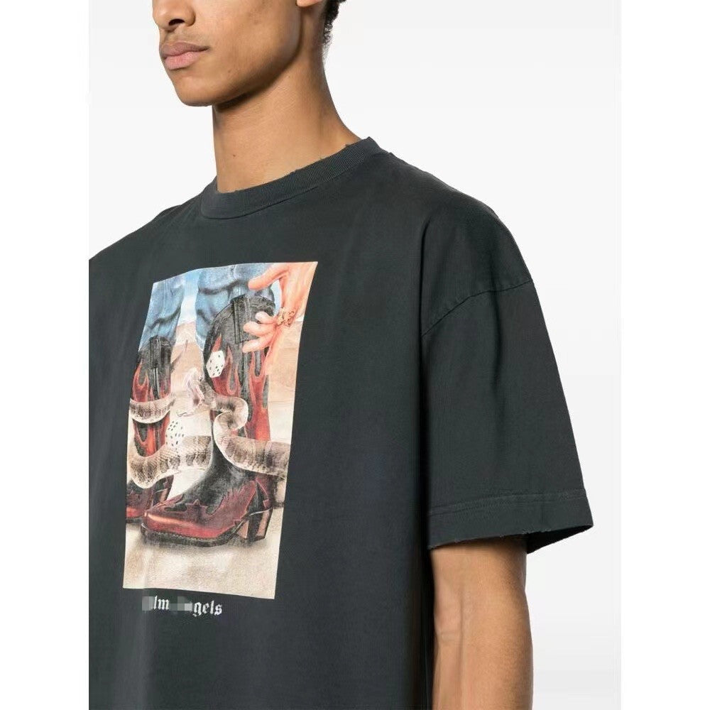 Palm Angels T-shirt Dice and Snake Print Short Sleeve T-shirt