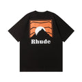 Rhude T-shirt Striped Sunset Snow Mountain Print Short Sleeve T-shirt
