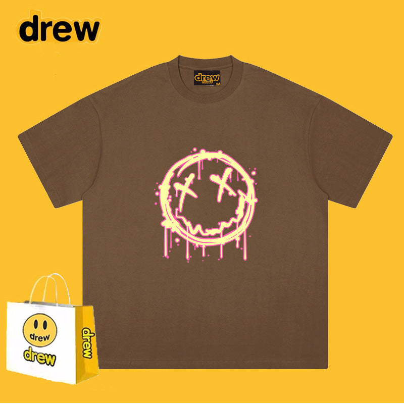 Drew T-shirts Flame Smiley Face Short Sleeve Print