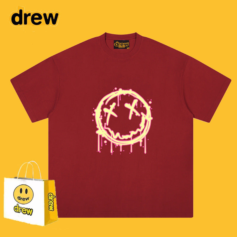 Drew T-shirts Flame Smiley Face Short Sleeve Print