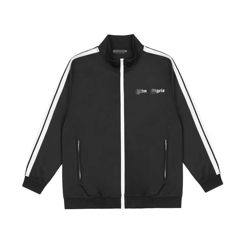 Palm Angle Sweatshirt Palm Angels Black and White Striped Stand Collar Jacket Men and Women Loose Sports
