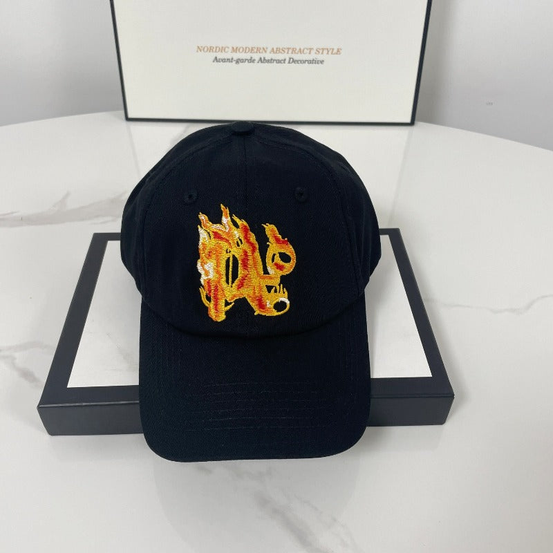 Palm Angels hats flame alphabet palm tree embroidered distressed baseball cap