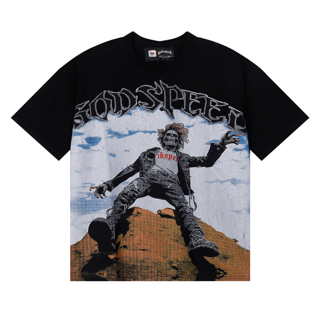 Godspeed T-shirts Falling Skull Print Cotton Casual Short Sleeve Men and Women