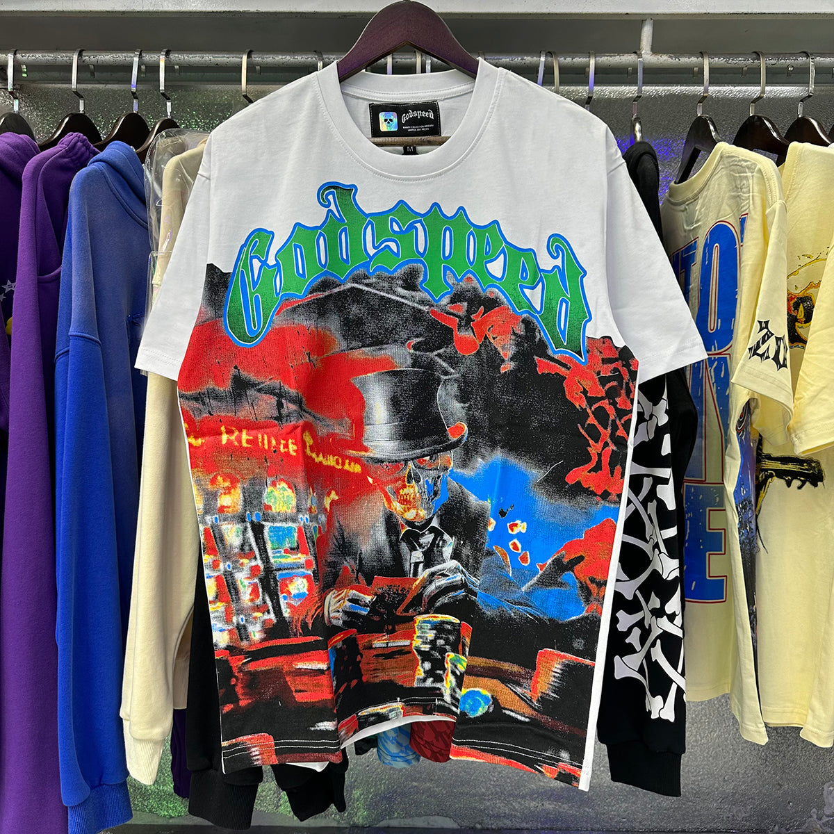 Godspeed T-shirts Play Card Magician Printing Cotton Casual Crew Neck Short Sleeve Men and Women